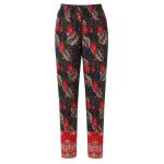 Women Green Printed Lycra Cotton Straight Kurta Set with Red Embroidered Border & Red Dupatta (3-Piece Set)