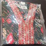 Women Green Printed Lycra Cotton Straight Kurta Set with Red Embroidered Border & Red Dupatta (3-Piece Set)